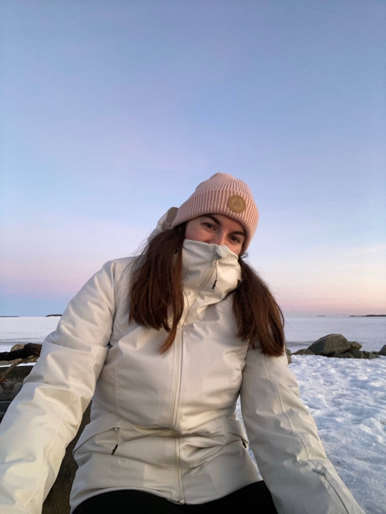 Moi en Laponie avec le coucher du soleil